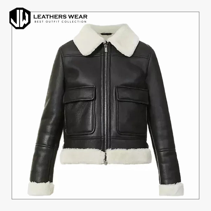 Womens Black Real Shearling Jacket