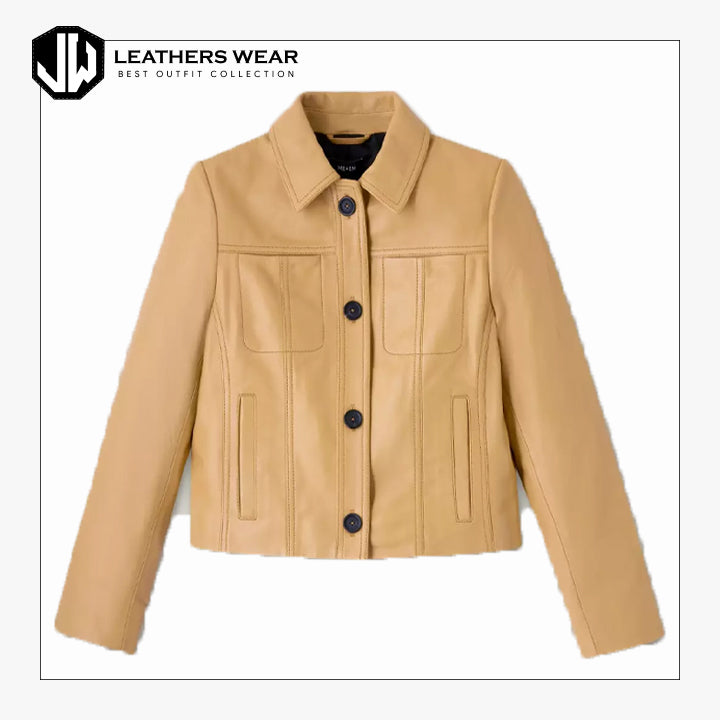 Yellow Leather Shirt Jacket for Women