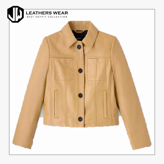 Yellow Leather Shirt Jacket for Women