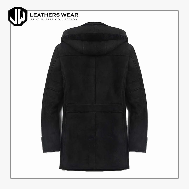 Mens Black Genuine Shearling Leather Coat