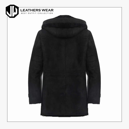 Mens Black Genuine Shearling Leather Coat