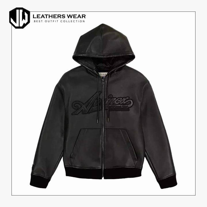 Avirex Mens Genuine Leather Hoodie Jacket