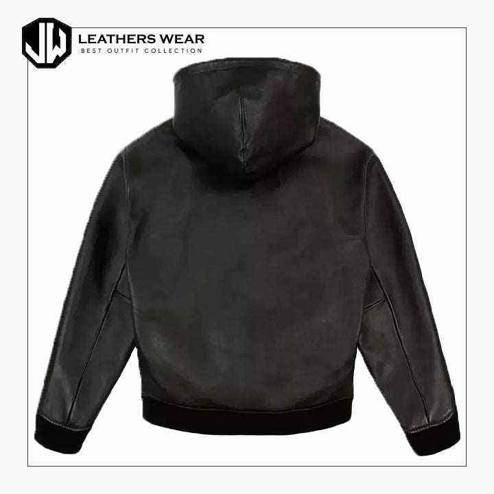 Avirex Mens Genuine Leather Hoodie Jacket