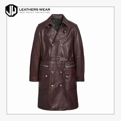 Belted Leather Trench Coat