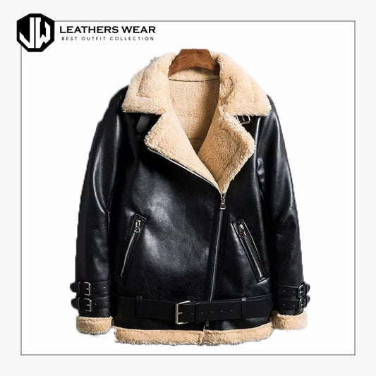 Black Aviator Shearling Leather Jacket