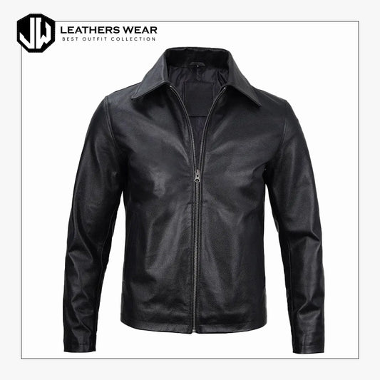 Black Cowhide Leather Jacket Men