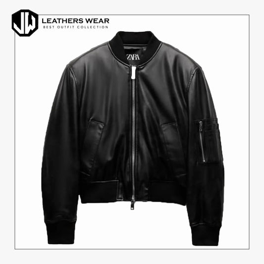 BlackFauxLeatherBomberJacket