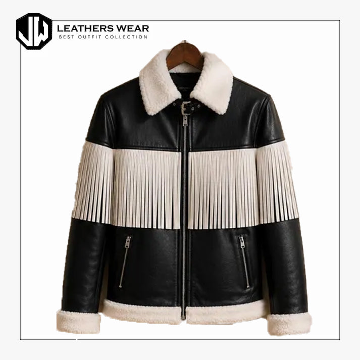 Black Fringe Leather Jacket Men