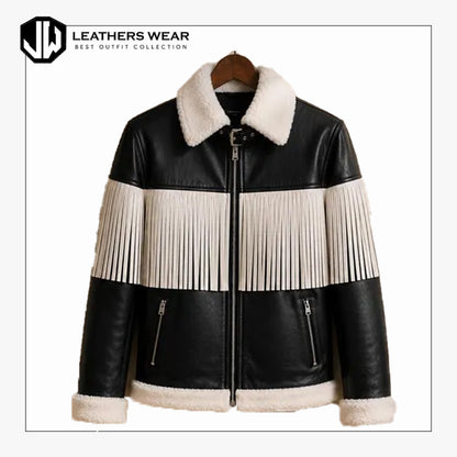 Black Fringe Leather Jacket Men