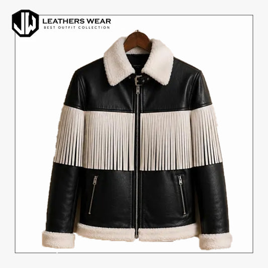 Black Fringe Leather Jacket Men