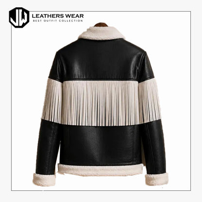 Black Fringe Leather Jacket Men