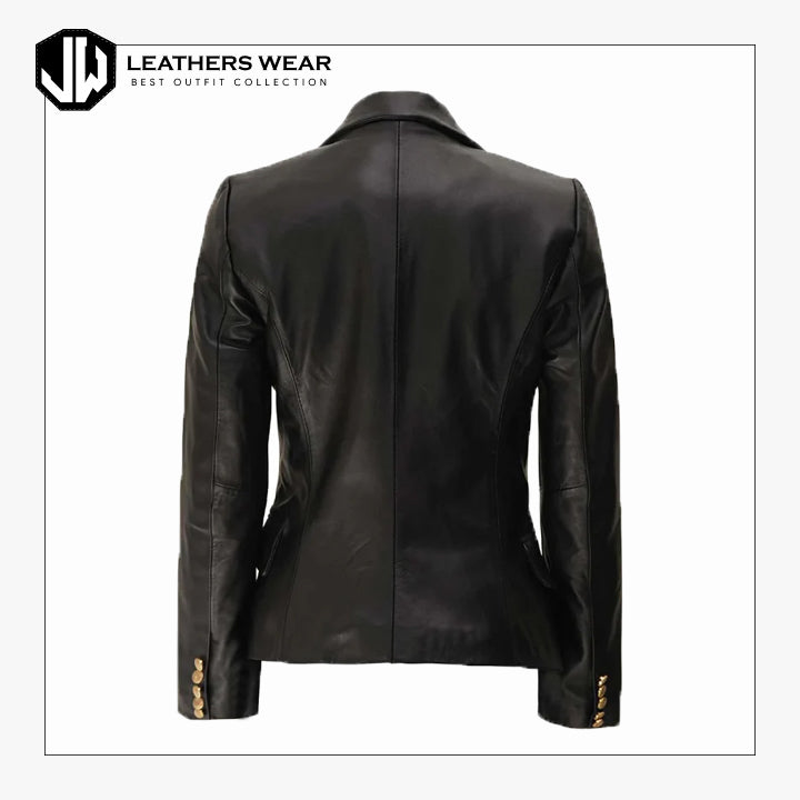 Black Leather Blazer Womens