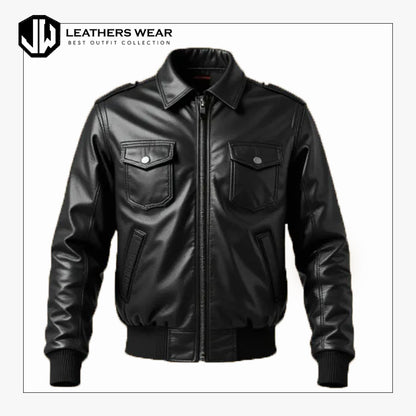 Black Leather Bomber Jacket
