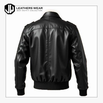 Black Leather Bomber Jacket