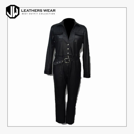 Black Leather Jumpsuit with Belt