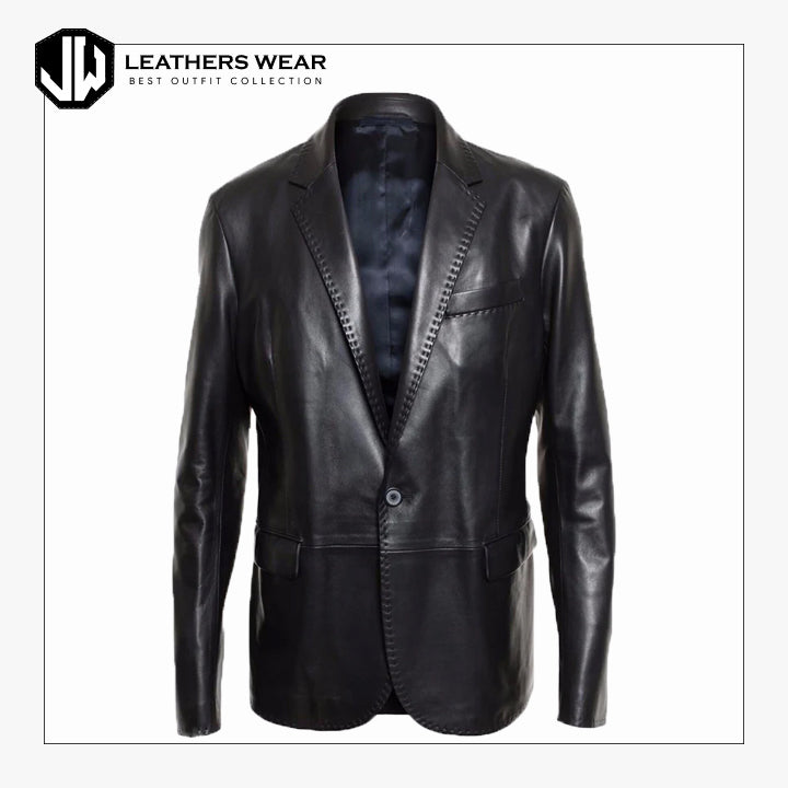 Black Leather Mens Blazer