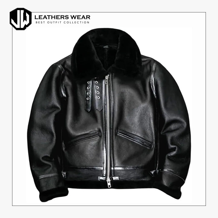 Black Leather Sherpa Jacket