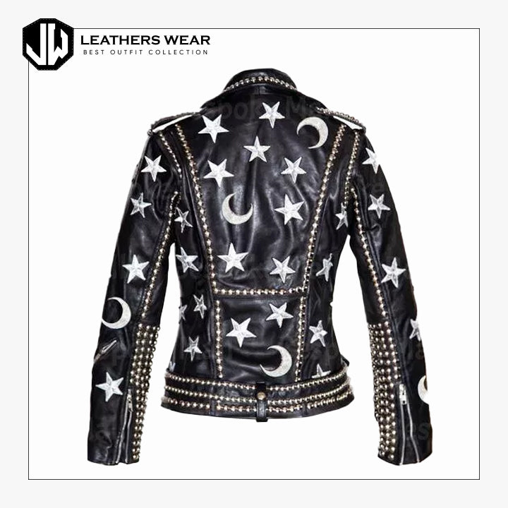 Black Leather Studded Jacket Womens