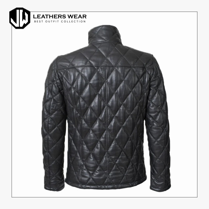 Black Leather Winter Puffer Jacket