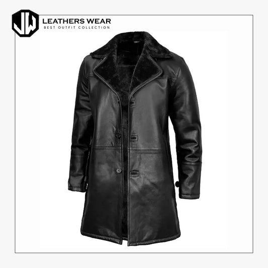 Black Mens long Shearling Coat