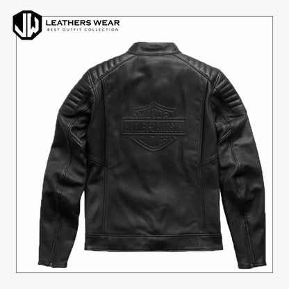 Black Padded Leather Biker Jacket