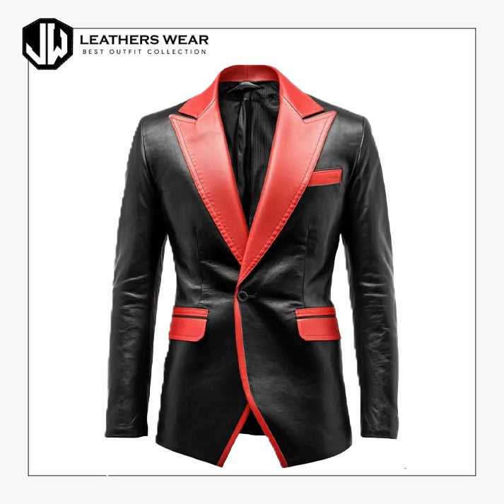 Black Red Leather Blazer Men