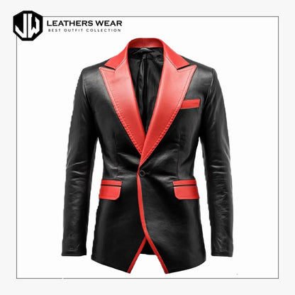 Black Red Leather Blazer Men