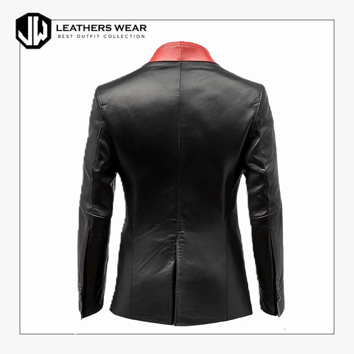 Black Red Leather Blazer Men