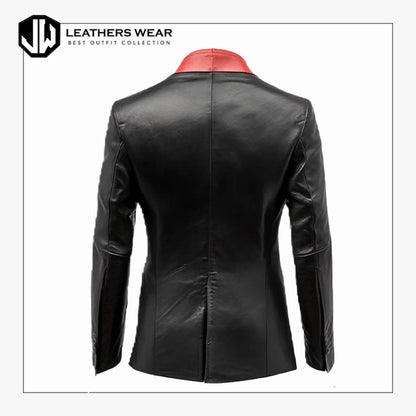 Black Red Leather Blazer Men