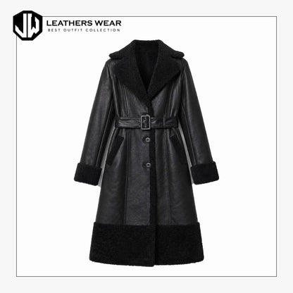 Black Shearling Coat Womens