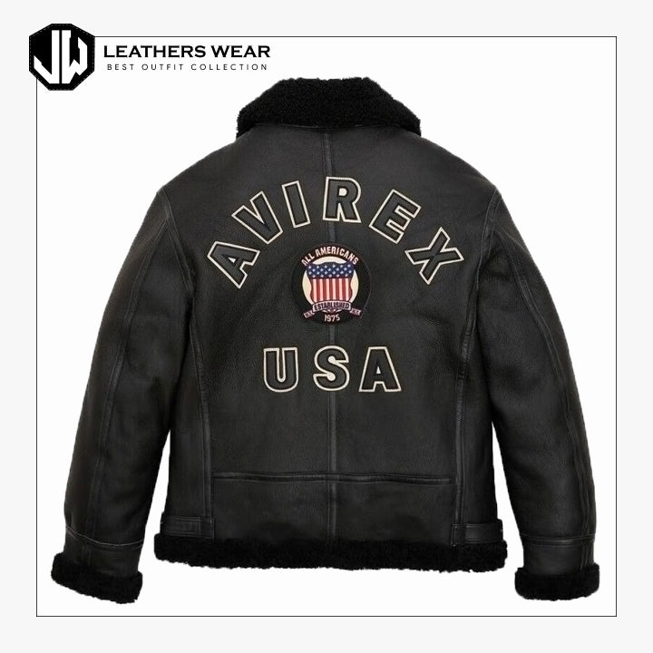 Black Shearling bomber Leather jacket