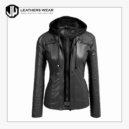 Black Womens Leather Bomber Jacket Leathers Wear
