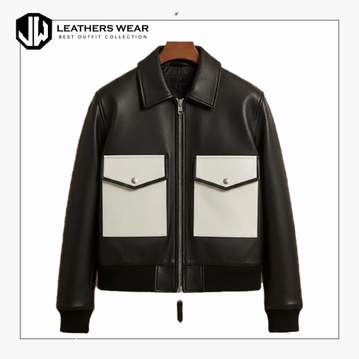 Black & White Leather Bomber Jacket