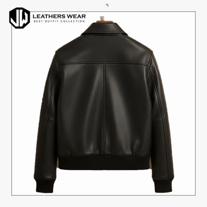 Black & White Leather Bomber Jacket