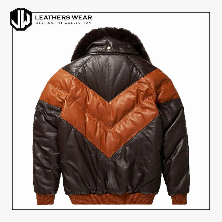 Black and Brown V Bomber Leather Jacket