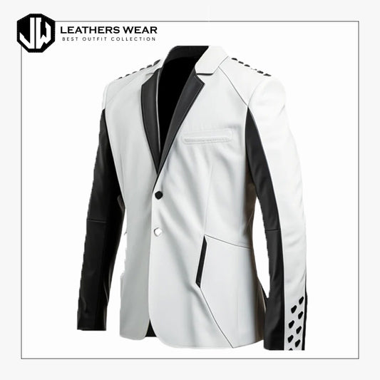 Black and White Mens Leather Blazer