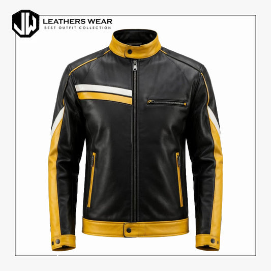 Black and Yellow Leather Jacket for Men