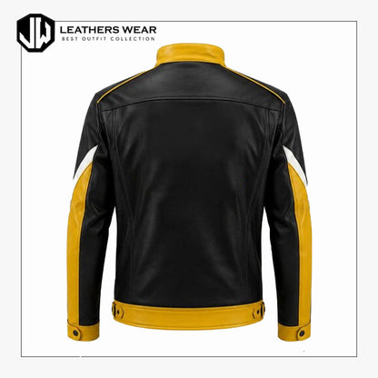 Black and Yellow Leather Jacket for Men