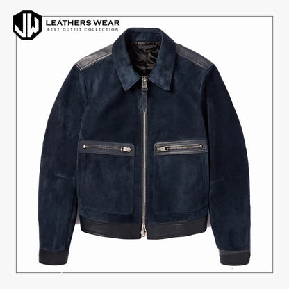 Blue Cafe racer Leather Jacket