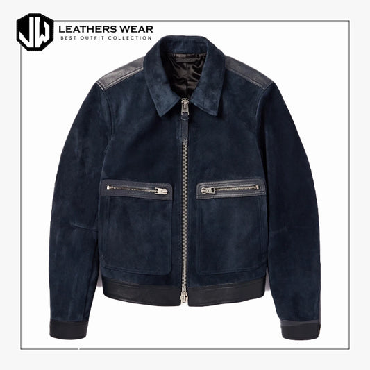 Blue Cafe racer Leather Jacket
