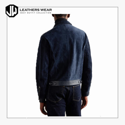 Blue Cafe racer Leather Jacket