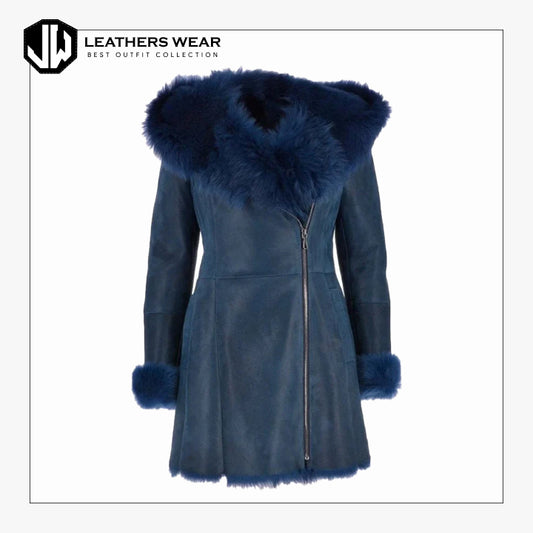 Blue Fur Hoodie Coat Leathers Wear