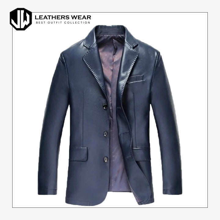 Blue Leather Blazer Mens