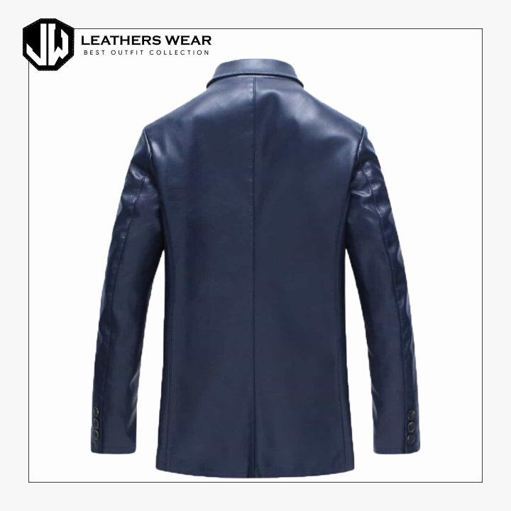 Blue Leather Blazer Mens