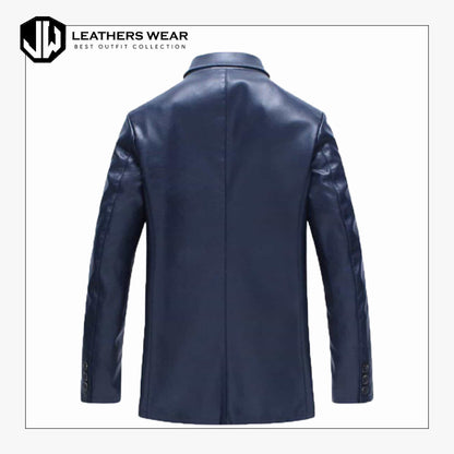 Blue Leather Blazer Mens