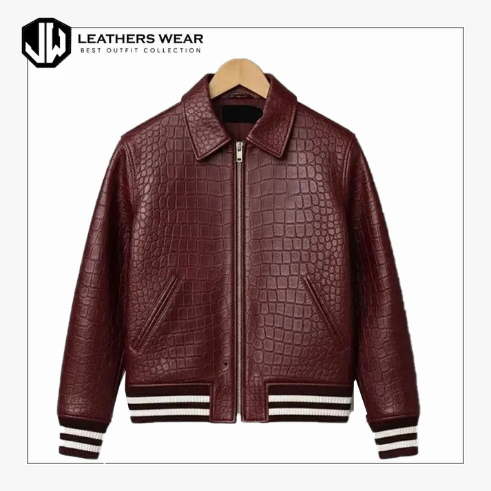 Bomber Maroon Leather Jacket