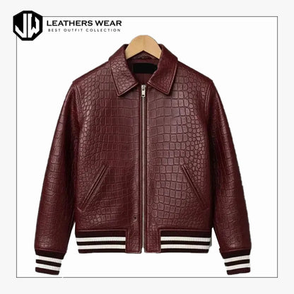 Bomber Maroon Leather Jacket