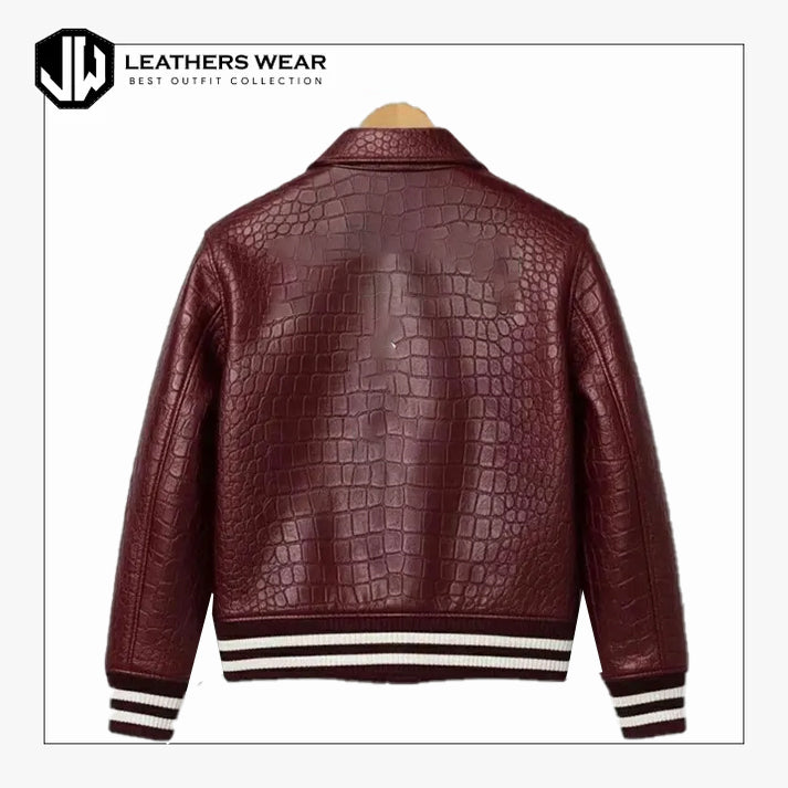 Bomber Maroon Leather Jacket