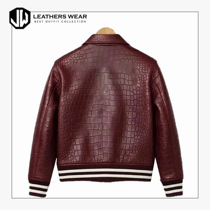 Bomber Maroon Leather Jacket