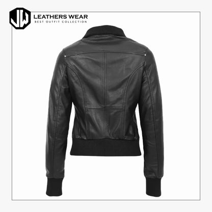 Bomber Black Leather Jacket Women